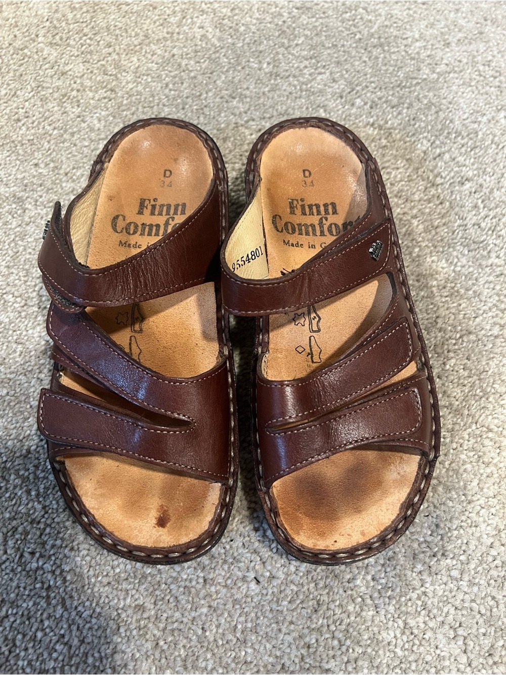 Finn Comfort Brown Leather Strappy Sandals Size 4.5/34